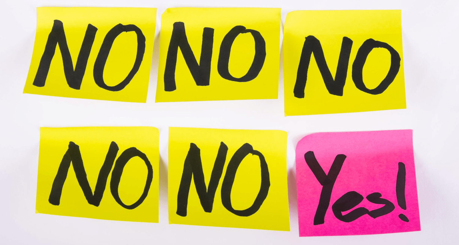sticky notes with 'no' and 'yes'